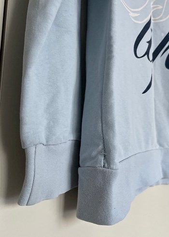 36 Beden Kadın Mavi Pamuklu Baskılı Sweatshirt