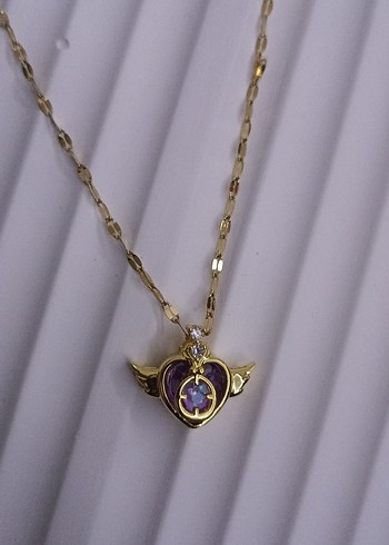 Mor Kalp Desenli Zincir Detaylı Kolye - Görsel 2
