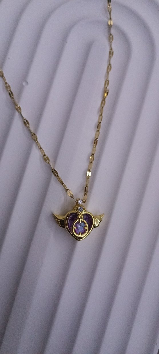 Mor Kalp Desenli Zincir Detaylı Kolye - Görsel 2