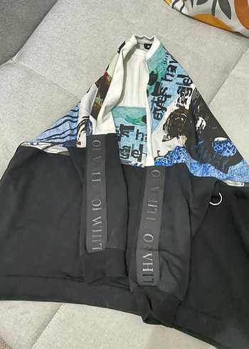 Happy Hop Baskılı Siyah Beyaz Kadın Sweatshirt