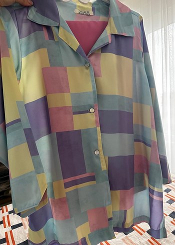 Valentino Düğmeli Çok Renkli Pastel Kadın Gömlek
