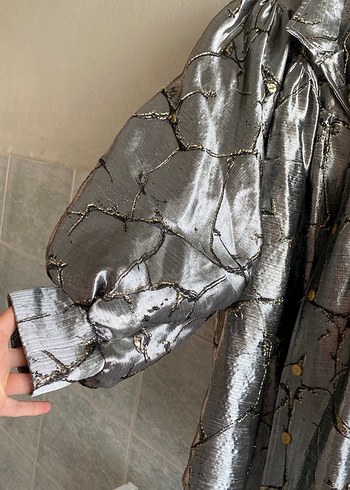 38 Beden Düğmeli Gri Yılan Desenli Uzun Hamile Ceketi