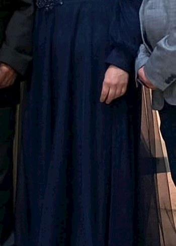 Lacivert Uzun Kollu Drapeli Uzun Tesettür Abiye Elbise