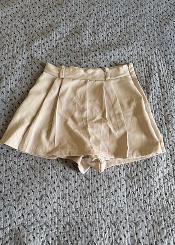 Bej Yüksek Bel Kadın Mini Şort
