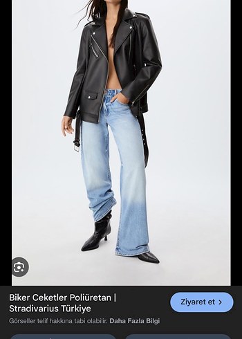 Stradivarius Kadın Siyah Parlak Deri Biker Ceket