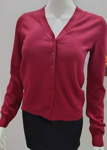 Bordo V Yaka Düğmeli Kadın Hırka - Görsel 4