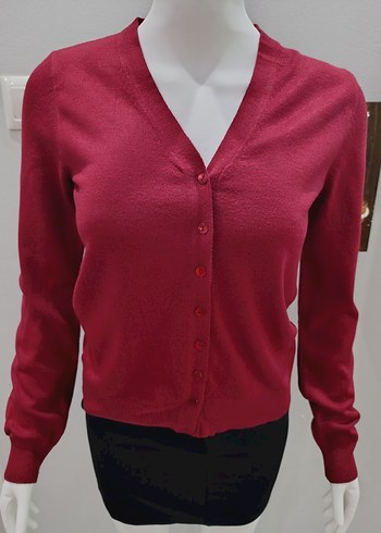 Bordo V Yaka Düğmeli Kadın Hırka - Görsel 2