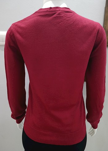 Bordo V Yaka Düğmeli Kadın Hırka - Görsel 5