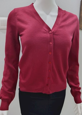 Bordo V Yaka Düğmeli Kadın Hırka - Görsel 3