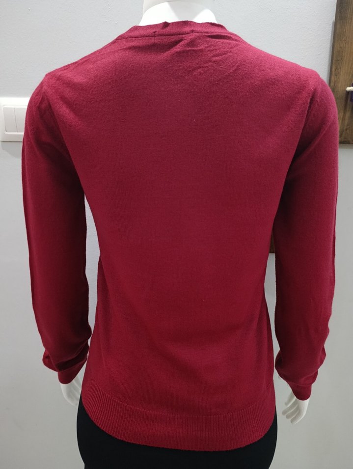 Bordo V Yaka Düğmeli Kadın Hırka - Görsel 5