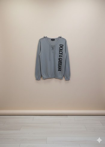 Dolce Gabbana Gri V Yaka Bağcıklı Kadın Triko Kazak - Görsel 2