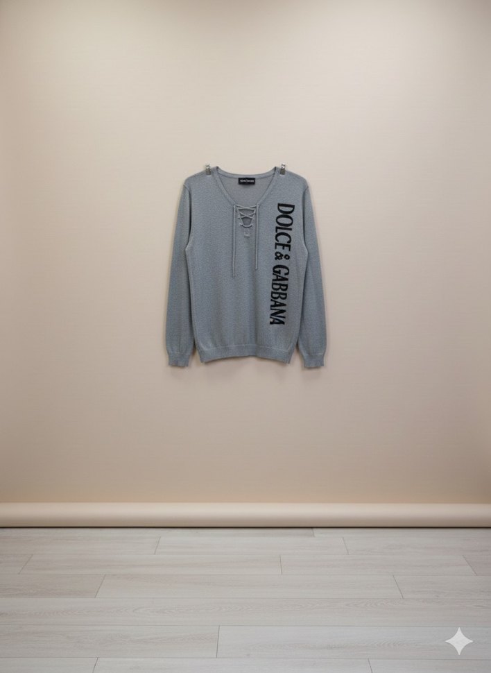 Dolce Gabbana Gri V Yaka Bağcıklı Kadın Triko Kazak - Görsel 2