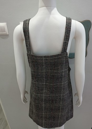 Gri Ekose Yün Askılı Midi Elbise - Görsel 6