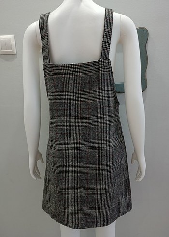 Gri Ekose Yün Askılı Midi Elbise - Görsel 7