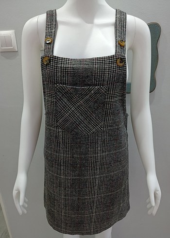 Gri Ekose Yün Askılı Midi Elbise - Görsel 2