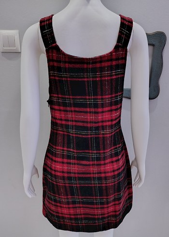 Kırmızı Kareli Askılı Elbise - Görsel 4