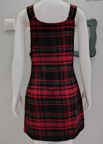 Kırmızı Kareli Askılı Elbise - Görsel 5