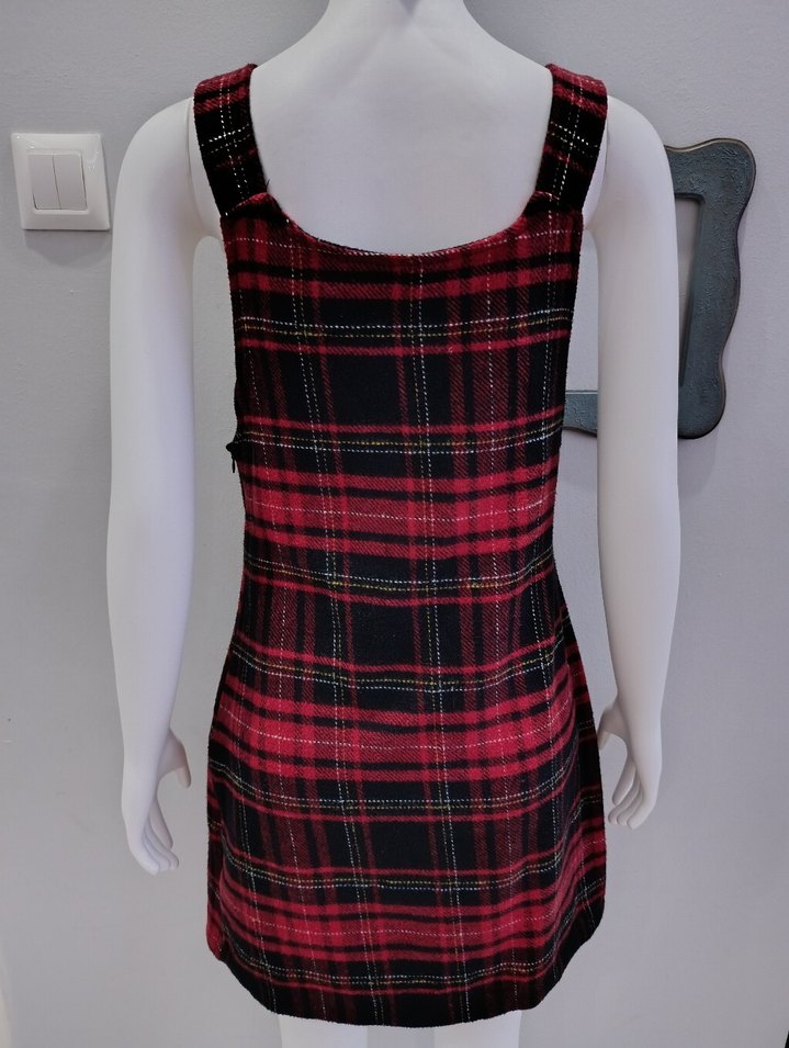 Kırmızı Kareli Askılı Elbise - Görsel 4