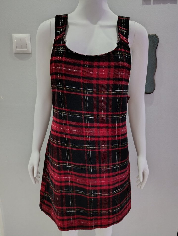 Kırmızı Kareli Askılı Elbise - Görsel 2