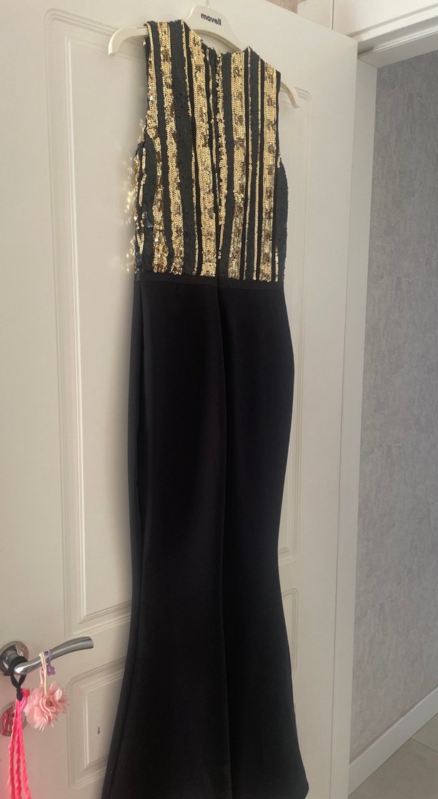 Nakışlı Siyah Uzun Abiye Elbise - Görsel 3