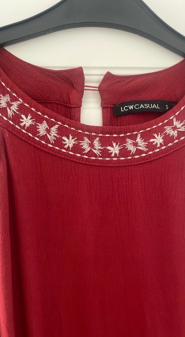 Bordo Uzun Bohem Keten Elbise - Görsel 2