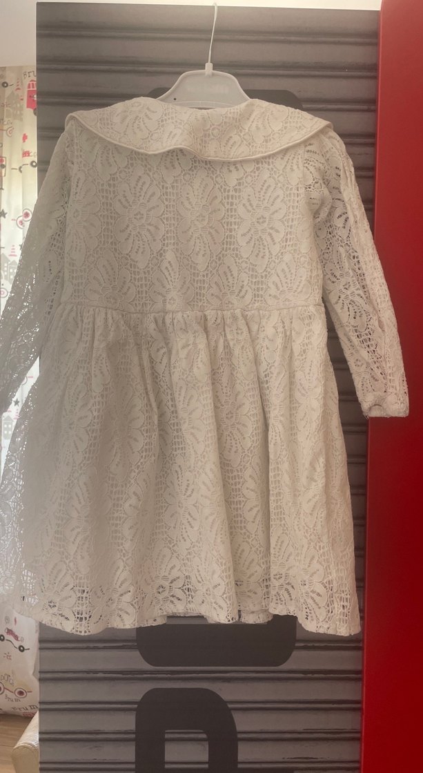 Kız Çocuk Dantel Detaylı Beyaz Elbise - Görsel 2