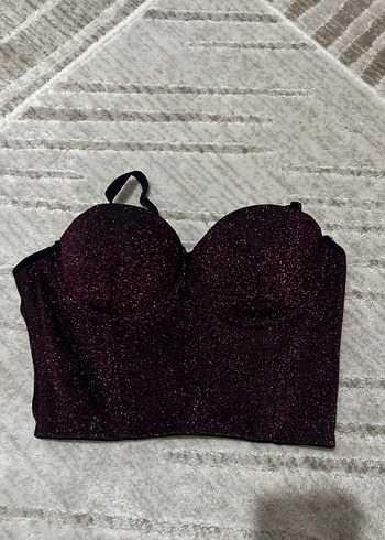 Bordo Parlak Straplez Midi Büstiyer