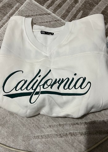 Zara Kadın Beyaz Pamuklu Sweatshirt