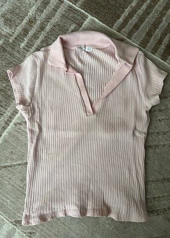 Pembe V Yaka Triko Kadın tişört
