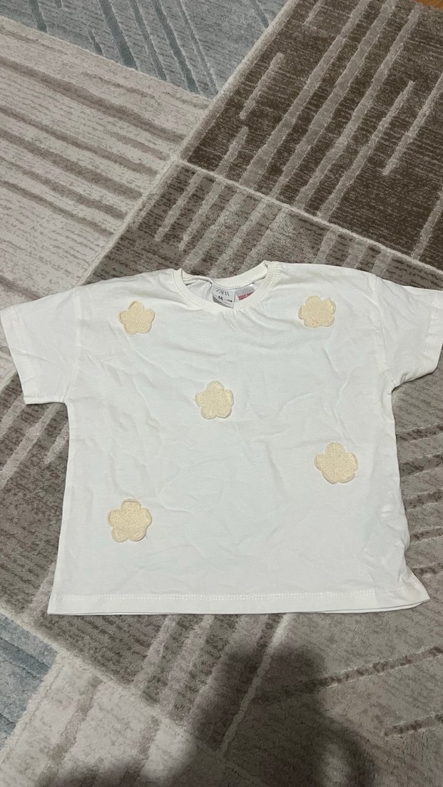 Kız Çocuk Beyaz Kısa Kollu Pamuklu Tişört - Görsel 2