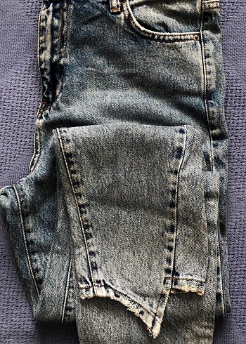 Düğmeli Gri Kadın Denim Pantolon - Görsel 2