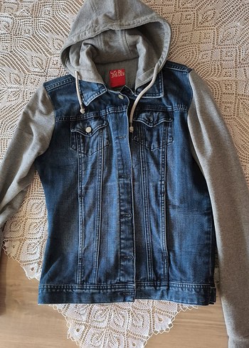 Gri Kapüşonlu Denim kot Ceket
