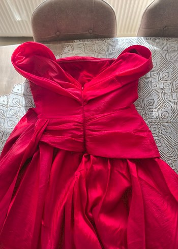 Kırmızı Uzun Drapeli Kadın Abiye Elbise - Görsel 9