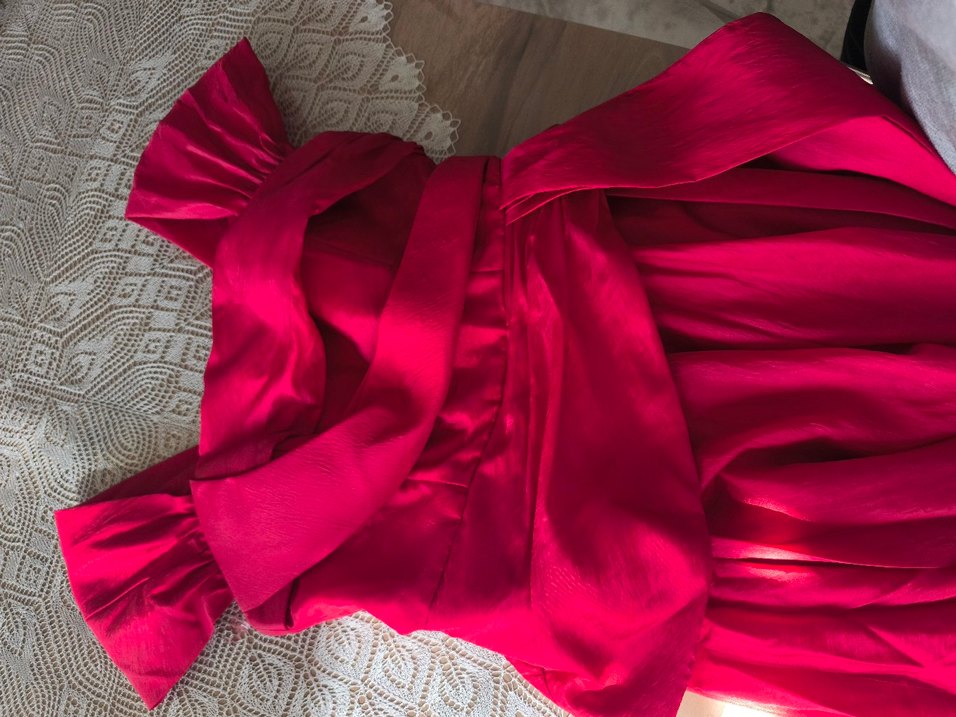 Kırmızı Uzun Drapeli Kadın Abiye Elbise - Görsel 3