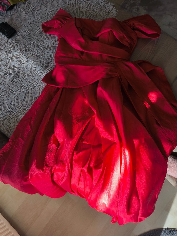 Kırmızı Uzun Drapeli Kadın Abiye Elbise - Görsel 4