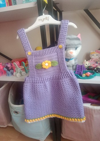 Diğer Mor Örme Kız Çocuk Elbisesi Çiçek Detaylı