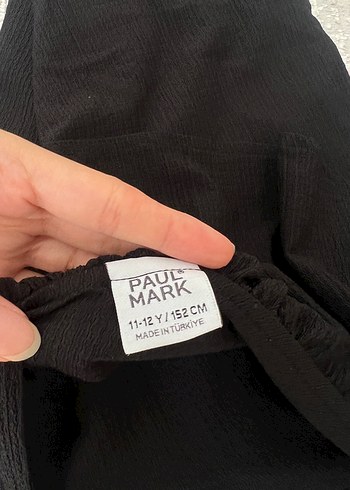 Paulmark Siyah Keten Volanlı Tek Omuz Bluz