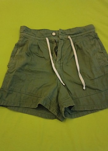 Düğmeli Yeşil Kot Mini Şort - Görsel 3