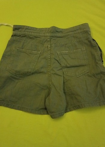 Düğmeli Yeşil Kot Mini Şort - Görsel 2