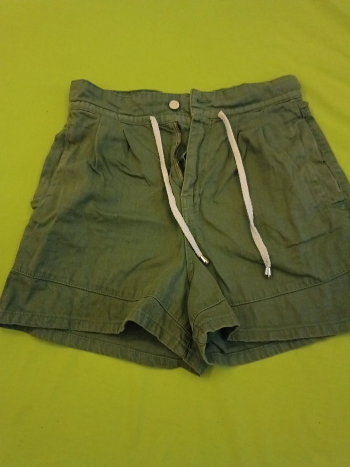 Düğmeli Yeşil Kot Mini Şort - Görsel 3