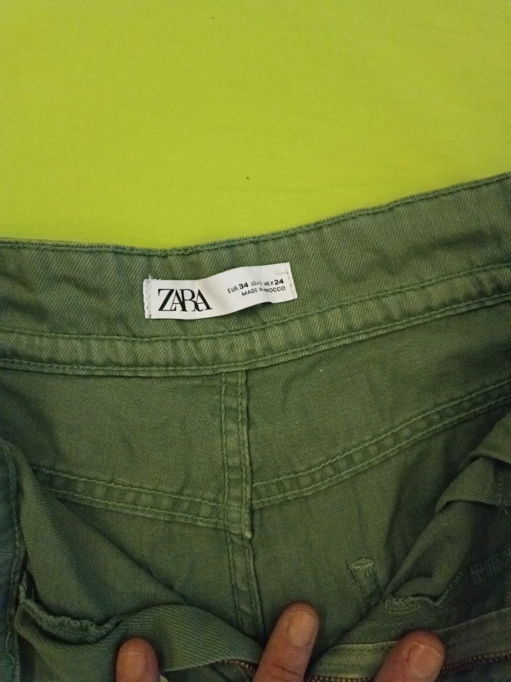 Düğmeli Yeşil Kot Mini Şort - Görsel 4