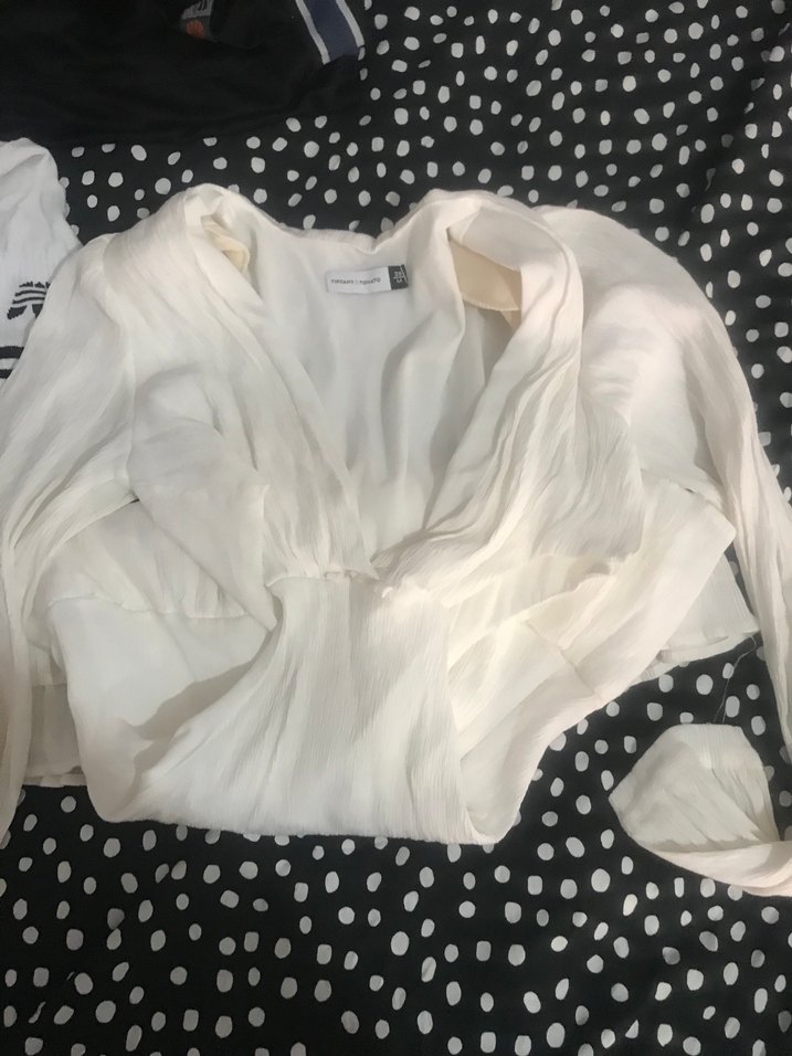 Bohem Beyaz Mini Elbise Drapeli V Yaka - Görsel 4