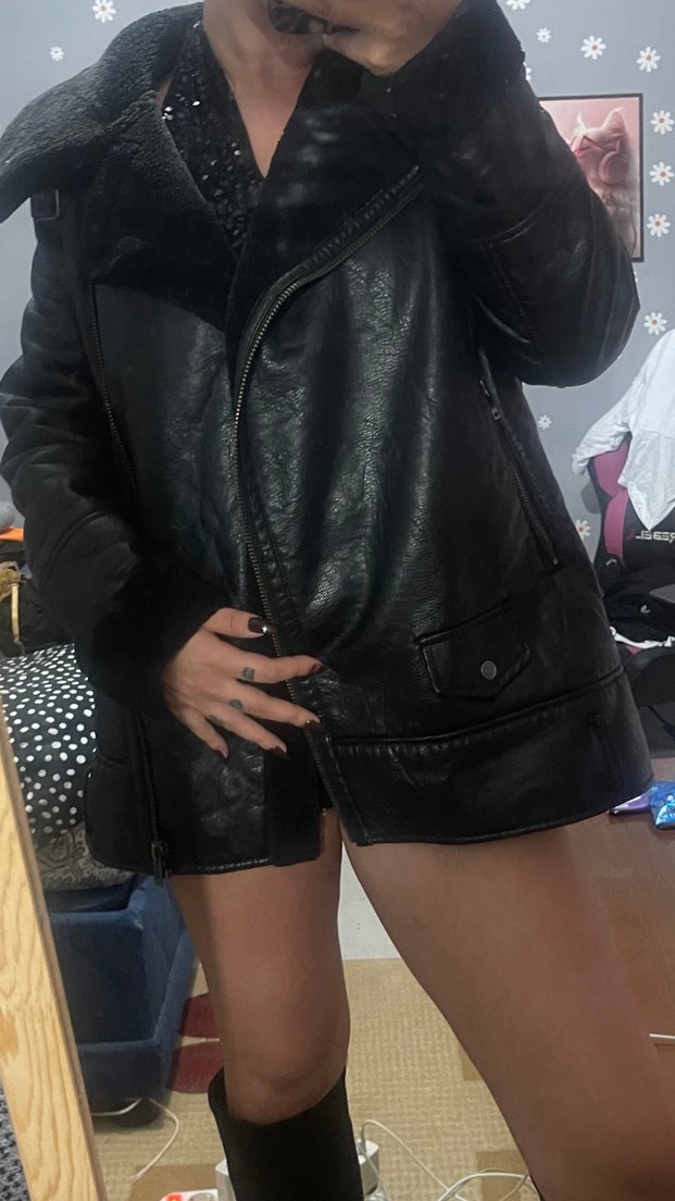 Kürklü Siyah Deri Kadın Ceket - Görsel 2