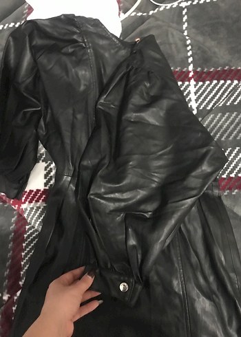 Kadın Siyah Deri Arkası fermuarlı elbise - Görsel 6