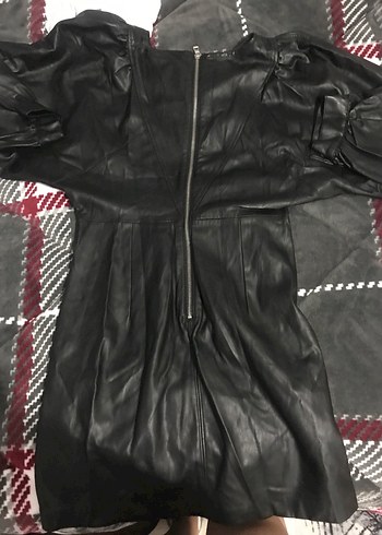 Kadın Siyah Deri Arkası fermuarlı elbise - Görsel 5