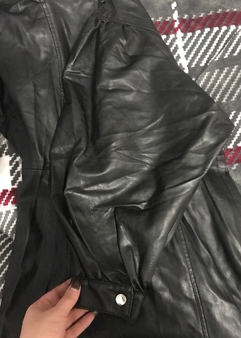 Kadın Siyah Deri Arkası fermuarlı elbise - Görsel 2