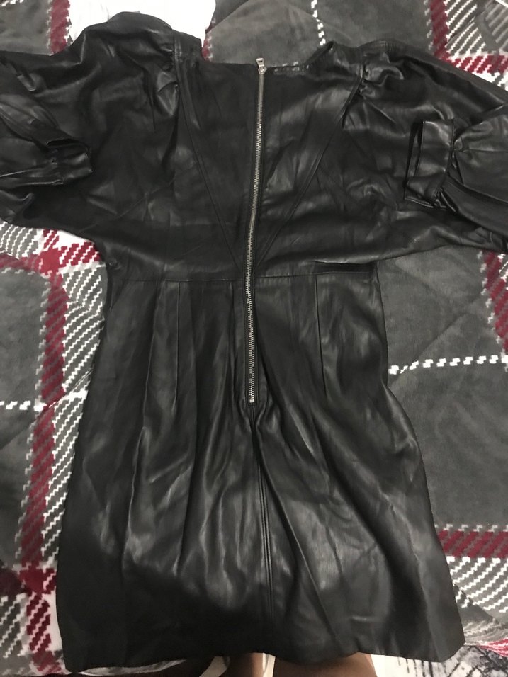 Kadın Siyah Deri  Arkası fermuarlı elbise - Görsel 5