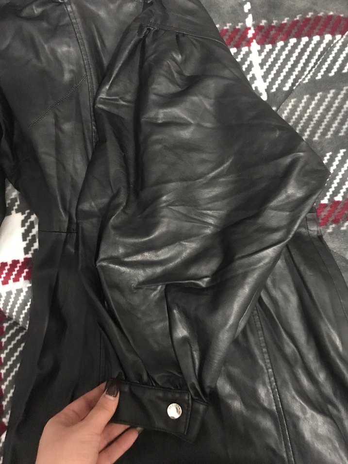 Kadın Siyah Deri  Arkası fermuarlı elbise - Görsel 2