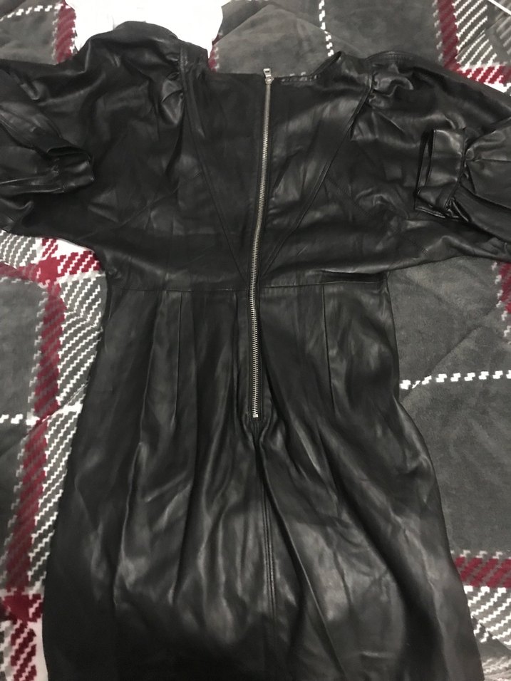 Kadın Siyah Deri  Arkası fermuarlı elbise - Görsel 4