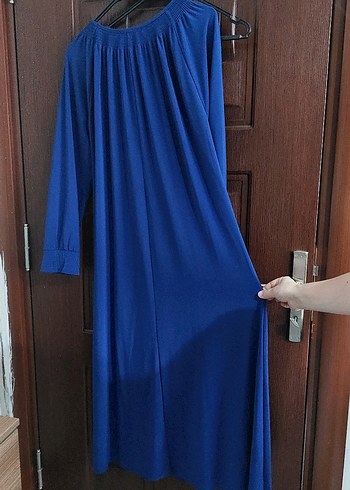 Mavi Uzun Kol Drapeli Kadın pardesü tesettür - Görsel 2